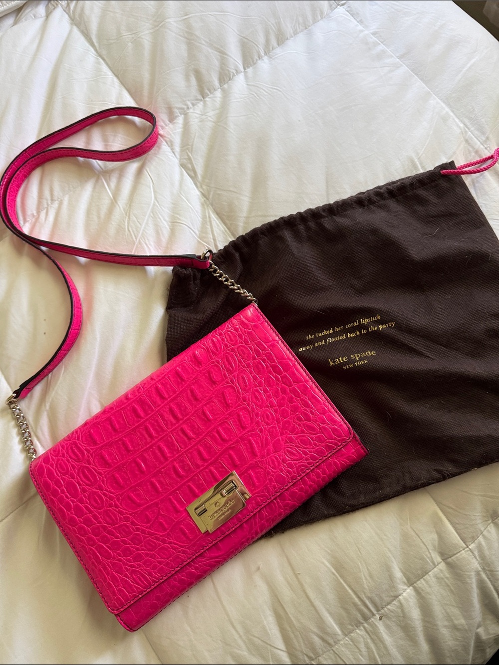 Kate Spade Hot Pink Croc-Embossed Crossbody Bag